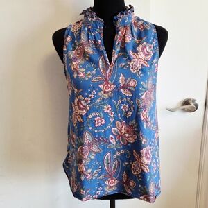 J. CREW x LIBERTY Blue Bella Flora Ruffle Neck Sleeveless Top Size 8